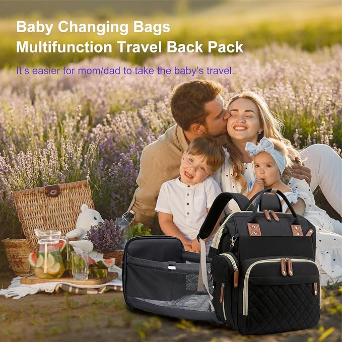 Diaper Bag, Backpack with Changing Station, Waterproof Baby Bag for Boys & Girls, USB Charging Port for Parents, Travel Backpack Baby Essentials & Lovely Baby Shower Gifts, Black