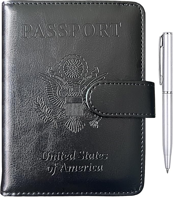 TIGARI Passport Holder for Travel Women Men, PU Leather Waterproof RFID Passport Holder Wallet Cover Case Sleeve, Family Vacation Plane Cruise Travel Document Organizer Essentials-Black