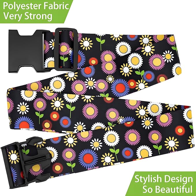 Sunflowers Luggage Straps for Suitcases, Adjustable Luggage Travel Belt to Keep Luggage Security While Travel, Strong Polyester Fabric, Easy-to-Recognize Stylish Design Travel Essentials, 2 Pack