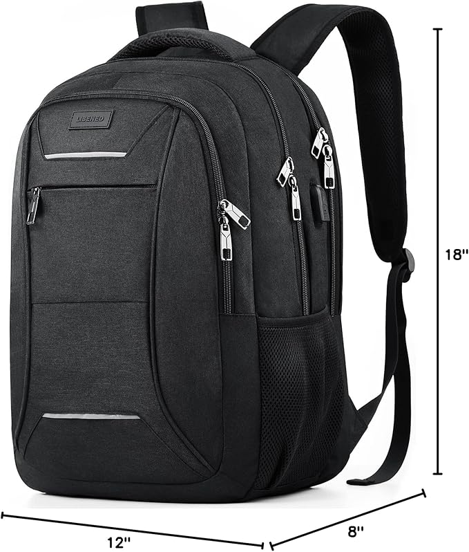 Travel Laptop Backpack for Men and Women, 17 Inch Large School Backpacks for Teens, Business Anti Theft Durable Back Pack, Water Resistant Computer Bag with USB Charging Port, Black