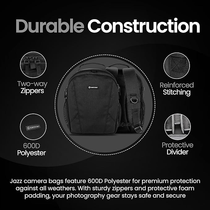 Tamrac Jazz 84 v2.0 Camera Backpack for Photographers, DSLR Camera Bag with Laptop Compartment, Professional Photography Backpack, Travel Camera Carrying Case with Adjustable Shoulder Straps – Black
