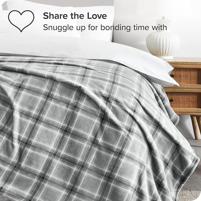 Bare Home Textured Fleece Blanket - Twin/Twin Extra Long - Ultra-Soft Lightweight for Bed, Sofa, and Couch - Luxury Microplush - Cozy Warm Blanket (Twin/Twin XL, Tartan Plaid)
