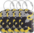Luggage Tags for Suitcases-Leather Luggage Tag 4 Pack with Loops Cute Bag/Backpack/Suitcase Tags Travel Essentials for Flying (Camo-Yellow)