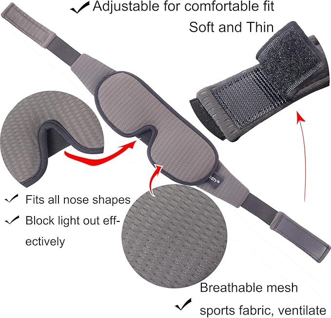 Sleep Mask for Men and Women 3D Contoured Eye Mask Patented Adjustable Light Blocking Night Mask for Sleeping (Grey)