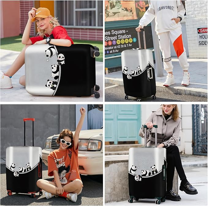 ANNA QUEEN Panda Family Luggage Cover, Cute Panda Design Suitcase Protector, Stretchable Washable Travel Sleeve for 24-26 Inch Luggage