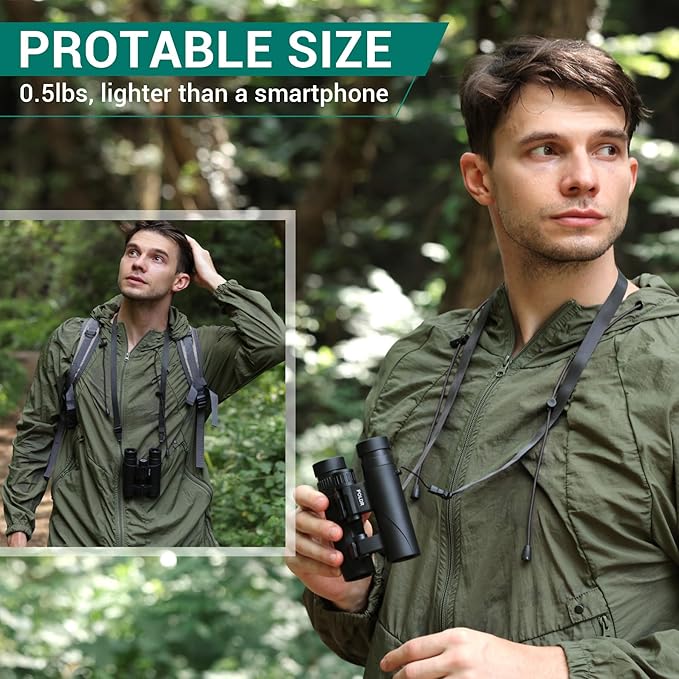 POLDR 12x25 Compact Binoculars for Adults and Kids, High Powered Waterproof Binocular with Phone Adapter, Small Easy Focus HD Binoculars for Bird Watching, Concerts, Hiking, Travel, Cruise