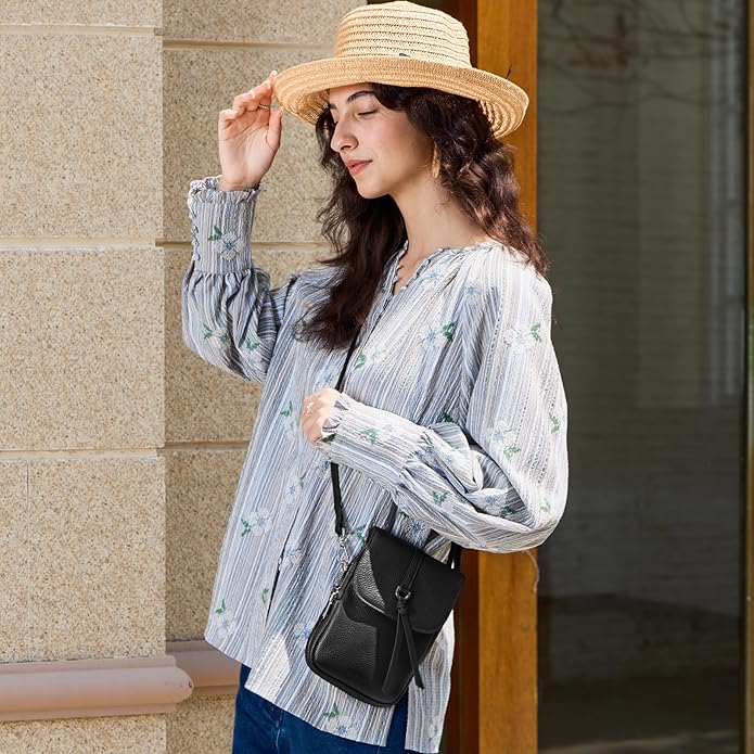 befen Genuine Leather Small Crossbody Bags for Women, Multi Pocket Cell Phone Crossbody Purse with RFID Blocking Card Slots