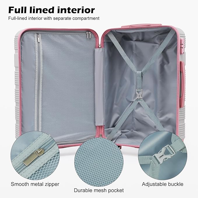 LONG VACATION 3 Piece Carry On Luggage 20 Inch Suitcase with Spinner Wheels, ABS+PC Hardshell Suitcase set with TSA Lock & YKK Zipper
