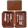 FAMILIFE Manicure Set, Nail Clippers Pedicure Tool, 8 pcs Stainless Steel Manicure Kit Professional Grooming Tool, Nail Kit with Portable Brown Leather Travel Case Luxury Gifts for Men