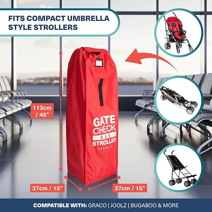 Bramble 600D Oxford 47" Inch Large Umbrella Stroller Bag for Airplane with Flip Top & ID Window | Waterproof Gate Check Stroller Bag for Airplane, Padded Umbrella Stroller Travel Bag for Airplane