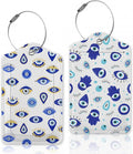 Blue Evil Eyes Hamsa Hand Luggage Tags for Suitcase,Luggage Tag with Stainless Steel Loop Privacy Cover Id Label Travel Bag Luggage Identifiers for Women Men Travel,Set of 2