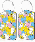 2 Pcs Cute Duck Luggage Tags for Suitcases PU Leather Baggage Tags Name ID Label with Privacy Cover and Stainless Steel Loop for Men Women Travel Bag Suitcase
