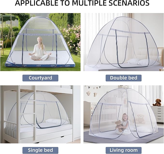 lazyzzz Pop-Up Mosquito Net Tent for Bed,Portable Folding Design Outdoor Camping Tent with Net Bottom for Baby Adults, Easy to Install and Wash for Queen Size Bed 79 x 59 x 59 inch