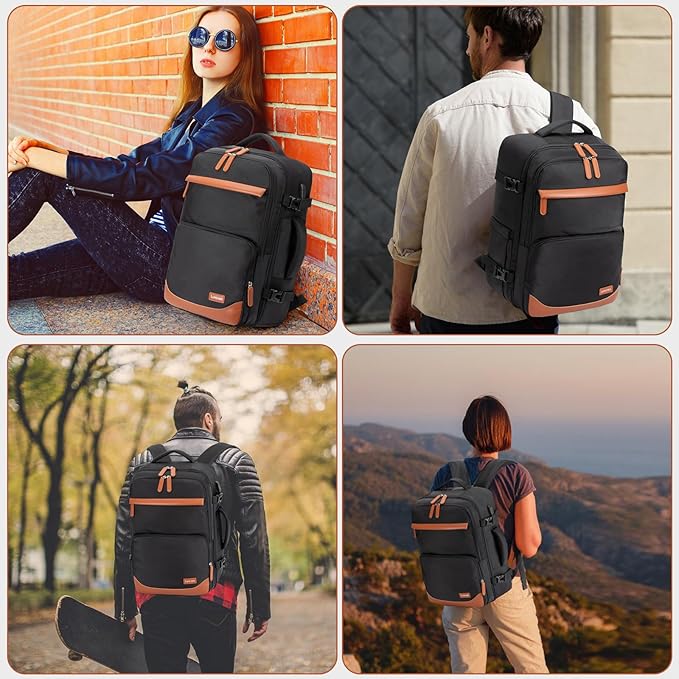 40L Travel Backpack with USB Charging Port, Water-Resistant Carry On Backpack for Men Women, Business Laptop Backpack for Trips & Commutes, Fits 15.6/17.3 Inch Laptop