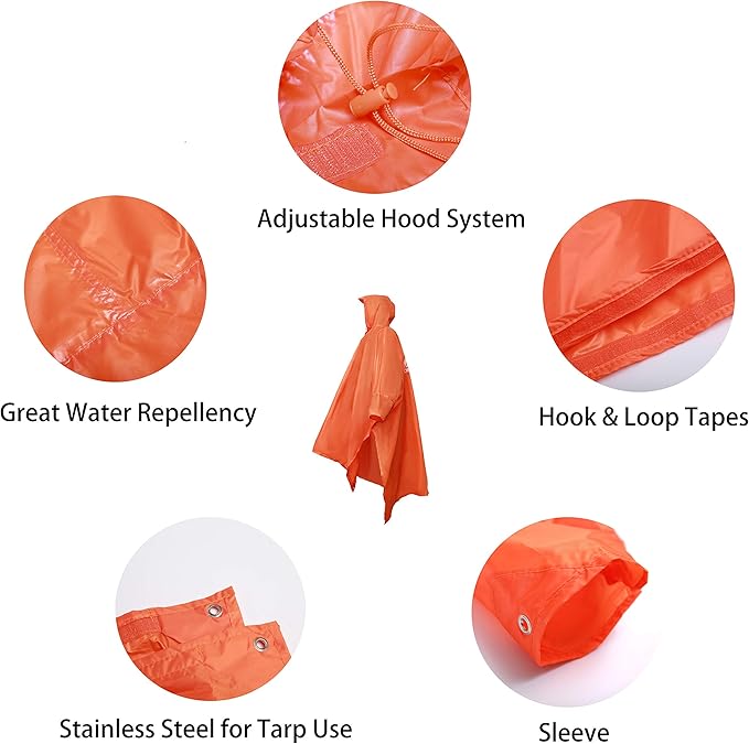 longsinger Rain Poncho for Adult, Waterproof Rain Poncho with Hood and Sleeve, Ideal for Hiking, Hunting, Camping