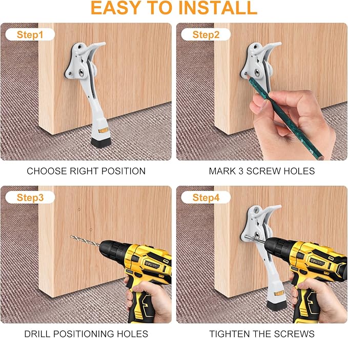 Kick Down Door Stoppers for Bottom of Door, Heavy Duty Kickdown Door Stop, Adjustable Door Stoppers (4 Inch x 1 Pack, White)