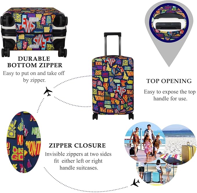 Explore Land Travel Luggage Cover Suitcase Protector Fits 18-22 Inch Case (America Map, S)