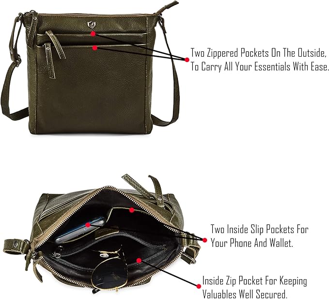 Small Soft Genuine Leather Crossbody Purse Women’s Sling Crossover Shoulder Travel Handbag with Triple Zipper