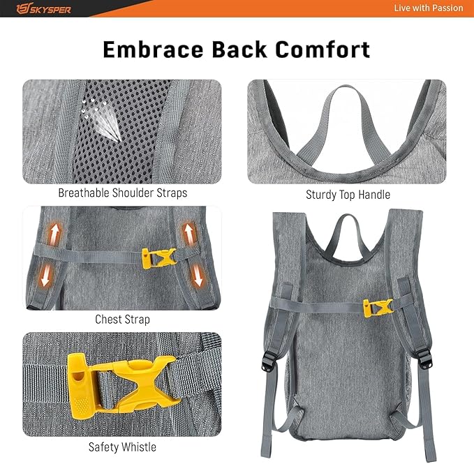 SKYSPER 15L/20L Foldable Hiking Backpack Lightweight Packable Travel Daypack with Chest Strap Small Folding Pack for Walking