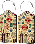 Travel Icons 2 Pack Luggage Tag for Suitcase, Cute Unique Leather Bag Tags Identifiers Privacy Cover ID Label with Steel Loop for Women Men Kids Girls Travel