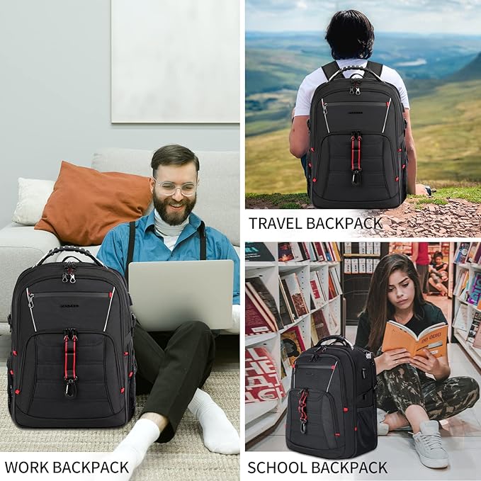 KROSER Travel Laptop Backpack 18.4 inch XXXL Computer Backpack Stylish College Backpack with RFID Pockets USB Charging Port REFLECTIVE STRIPS Water-Repellent Day pack for Business/Men