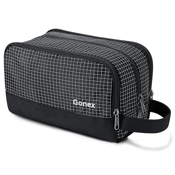 Gonex Travel Toiletry Bag Nylon, Dopp Kit Shaving Bag Toiletry Organizer Check Patten (Black)