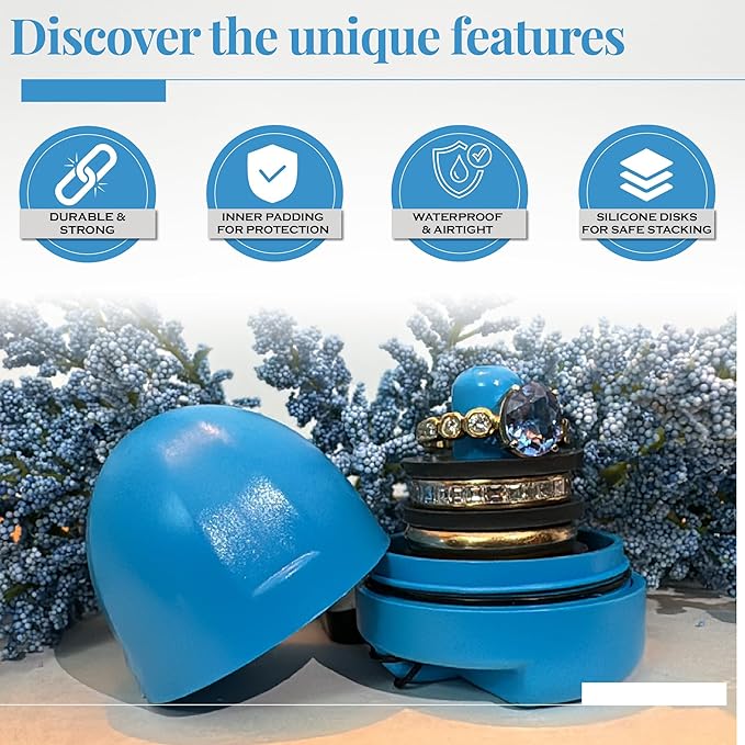 RING THING - Ring Holder Keychain, Jewelry Organizer and Storage, Portable Waterproof Ring Holder, Pill Box Keychain Container, Gym Accessory, and Travel Ring Case (Sky Blue)