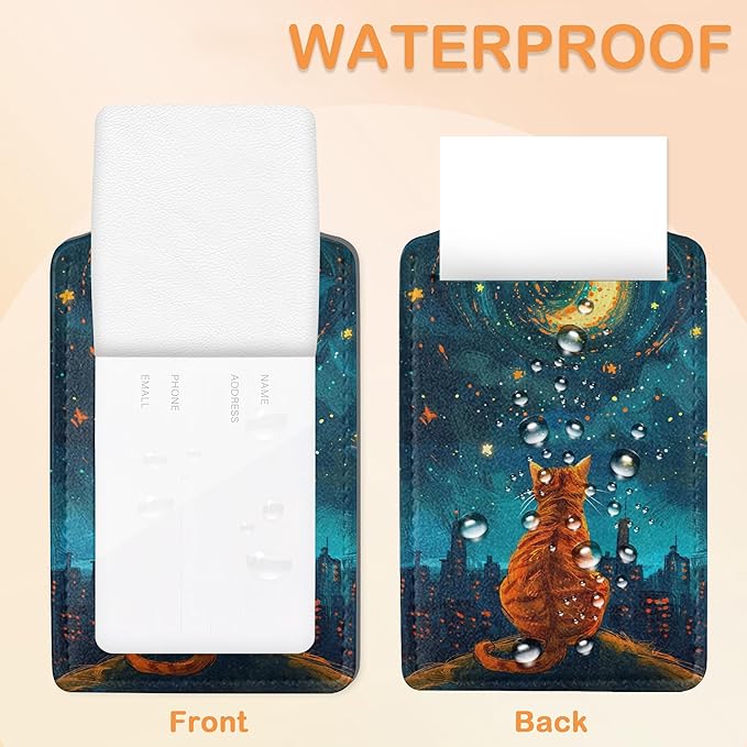 Starry Night Orange Cat 3 Pack PU Leahter Luggage Tag with Stainless Steel Loop, Galaxy Dog Under Stars Travel Suitcase Labels with Privacy Cover ID Label Quickly Spot for Bags