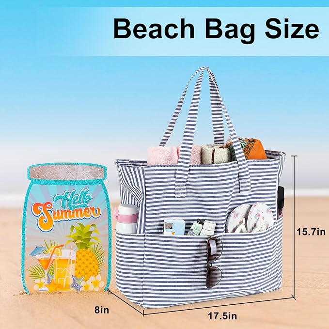 LEDAOU Large Beach Tote Bag Women Waterproof Sandproof Zipper Beach Tote Bag for Pool Gym Grocery Travel with Wet Pocket