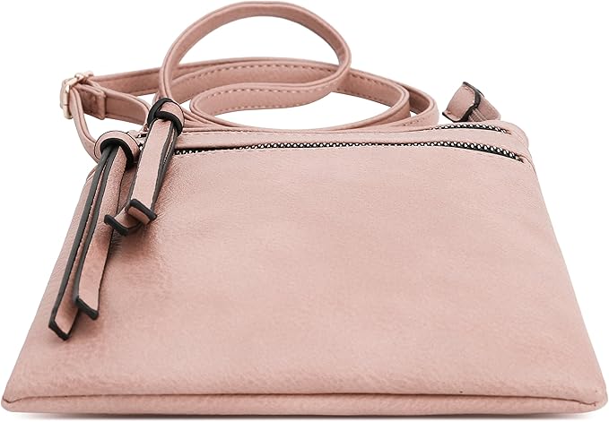 DELUXITY | Crossbody Purse Bag | Functional Multi Pocket Double Zipper Purse | Adjustable Strap | Medium Size Purse | Blush