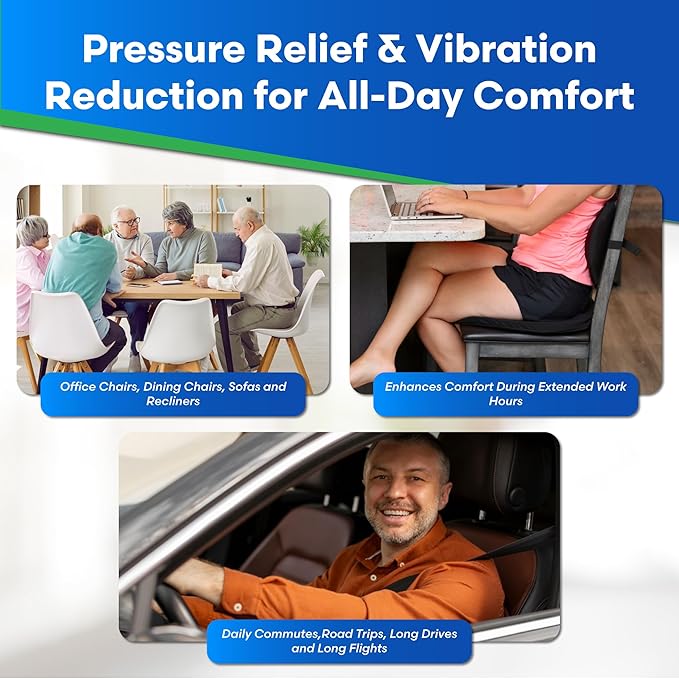 Original Seat Cushion - Liquicell Membrane Technology for Pressure Relief, Tailbone Pain, Sciatica, Hip & Lower Back Pain - Long Sitting on Car Seat, Office/Home Chair (18" W x 17" x 3")