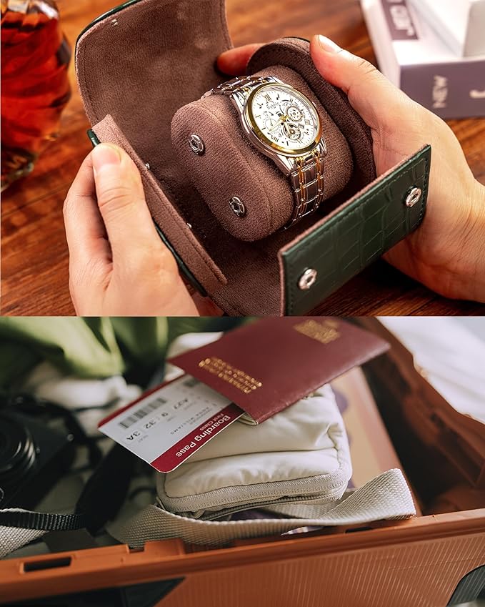 MR.OKAY Single Watch Travel Case-Classic Leather Watch Case With Superb Texture.(Portable Watch Roll Or Organizer For Storage And Display).Festival Gift For Men, All Handcrafted By Artisans
