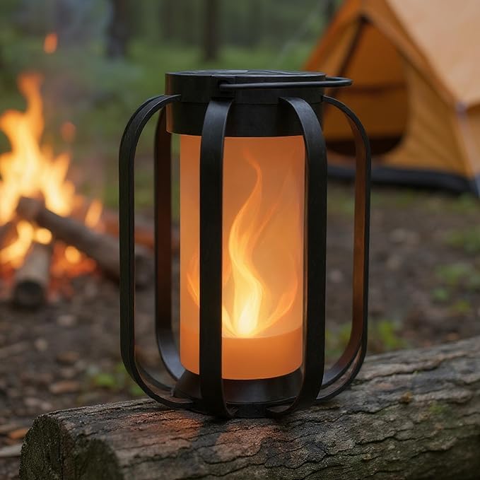 Modern Solar Lanterns Outdoor Waterproof - Patented Flickering LED Flame Effect, IP65 Waterproof, Matte Black Finish, Hanging Solar Lights for Outside for Patio, Garden, Porch, Outdoor Decor (1 Pack)