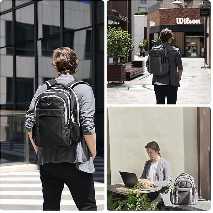 Multipocket TSA Black Travel Laptop Backpack for Men, Anti-Theft Business Daypacks, Airline Approved Personal Item Work Bag, Water Resistant 16 Inch Work Computer Backpack