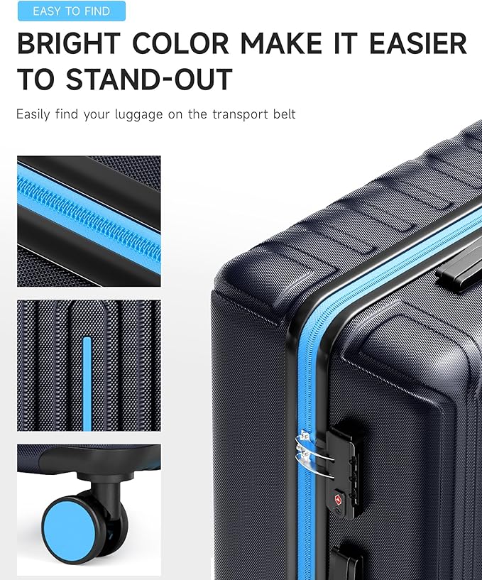 28 inch Luggage Hardside and Lightweight Suitcase with Spinner Wheels TSA Lock for Travel Business,Blue With Dark Blue