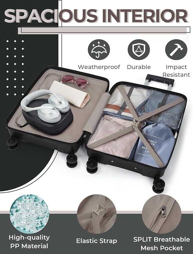 Luggage Sets 5 Piece, Suitcases with Wheels, Hardshell Suitcase Set, PP Carry on Luggage Set with TSA Lock, Travel Luggage