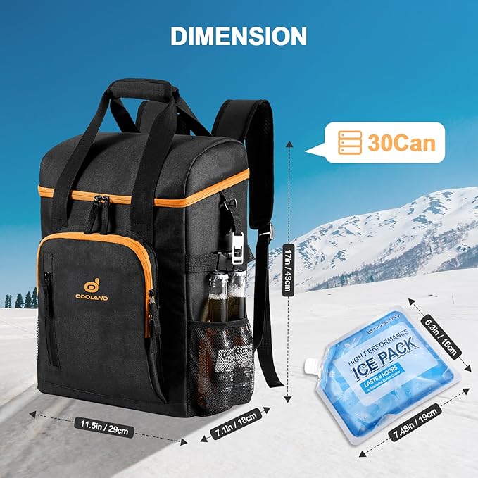 Odoland Cooler Backpack, 30 Cans Insulated Leak-Proof Cooler Bag with Ice Pack for Women and Men, Waterproof Beach Lunch Cooler