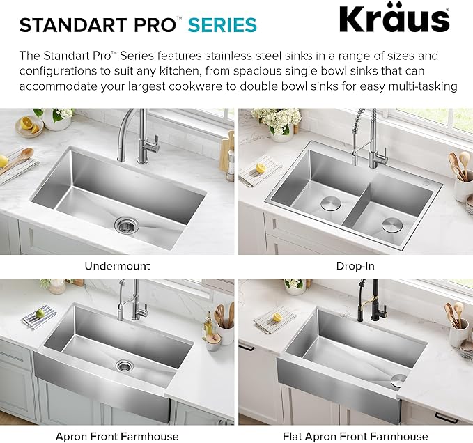 Kraus Kitchen Sinks Undermount - 32 Inch Stainless Steel Kitchen Sink, 60/40 Double Bowl, 16 Gauge, Model KHU103-32