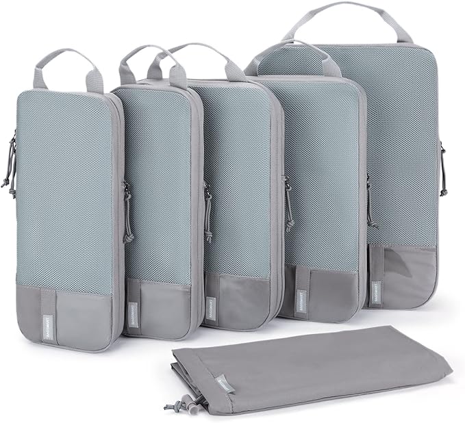 BAGSMART 6 Set Compression Packing Cubes - Lightweight Travel Essentials, Durable Luggage Organizer