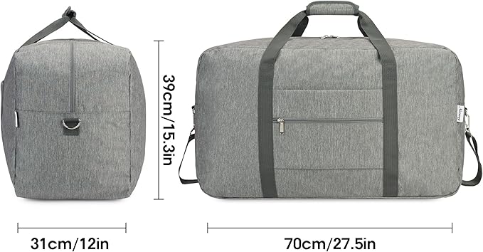 Extra Large Travel Duffel Bag Foldable Weekender Packable Lightweight Luggage Bag Overnight for Women and Men 85L (Grey)