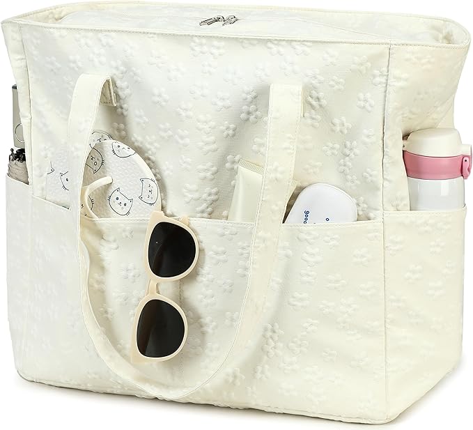 LEDAOU Large Beach Tote Bag Women Waterproof Sandproof Zipper Beach Tote Bag for Pool Gym Grocery Travel with Wet Pocket
