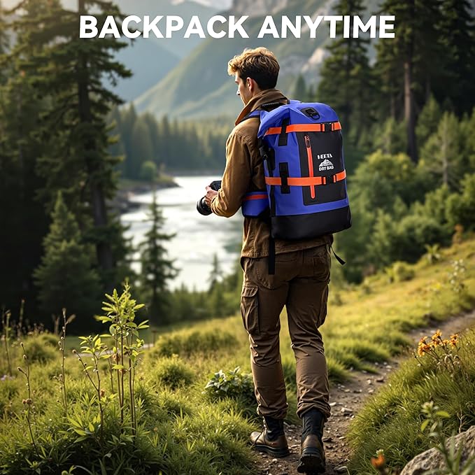 HEETA Dry Bags Waterproof Backpack 40L for Men & Women, Roll Top Heavy Duty Cushioned Hiking Backpack for Kayaking Boating Paddle Boarding Fishing Travel Camping Beach Vacation Cruise Ship Essentials