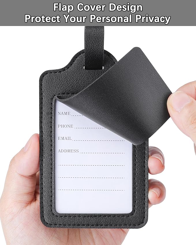 Teskyer Luggage Tags for Suitcases, TSA Approved with Privacy Protection Cover, Premium Faux Leather Bag Tags for Travel - 2 Pack, Black