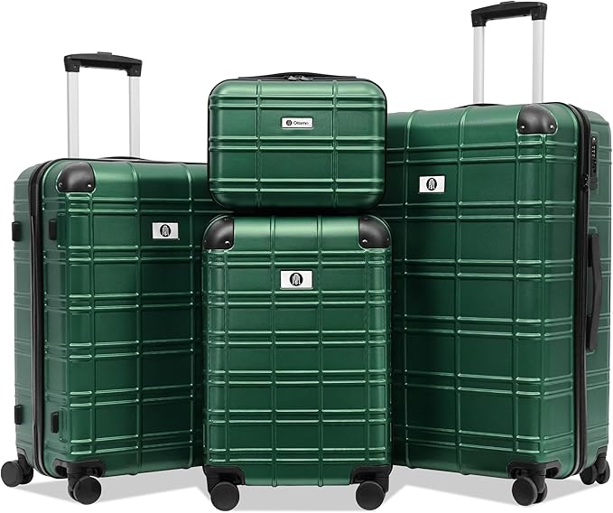Luggage Sets 4 Piece, ABS PC Lightweight Suitcases with Wheels, Hardshell Luggage Sets Suitcase set with TSA Lock Green (12in 20in 24in 28in)