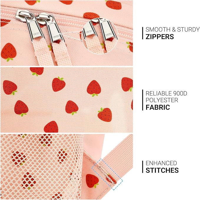 ZORFIN 26L Backpack for College, and Travel: Water Resistant Bookbag - Heart-shaped Strawberry pink