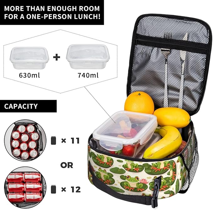 Frog Insulated Lunch Box for Women Men Frog Lunch Bag for Travel,or Fishing Polyester