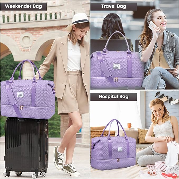 LOVEVOOK Travel Duffle Bag,Weekender Bags for Women with Shoe Compartment，Carry on Overnight Bag with Toiletry Bag,Gym Duffel Bag with Wet Pocket, Hospital Bags for Labor and Delivery