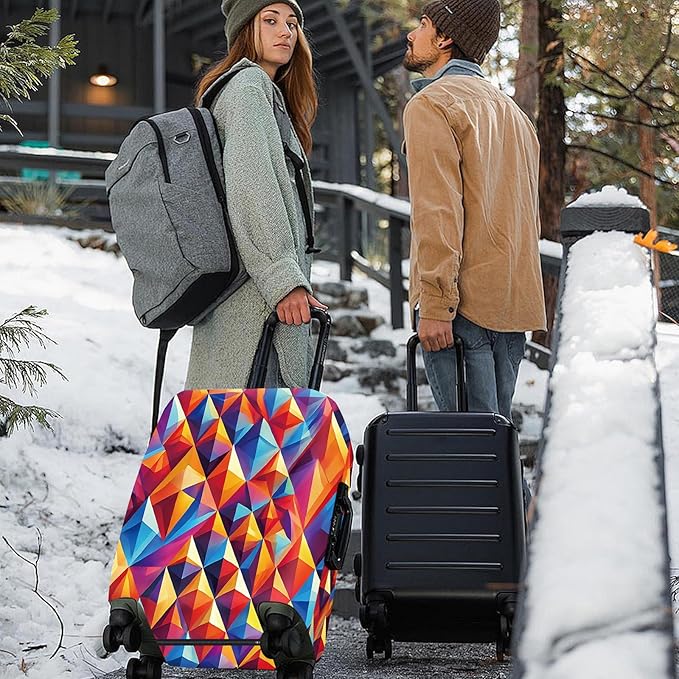 ANNA QUEEN Colorful Geometric Luggage Cover, Abstract Prism Pattern Suitcase Protector, Stretchable, Washable Travel Cover for 32-34 Inch Luggage, Bright, Durable & Eye-Catching