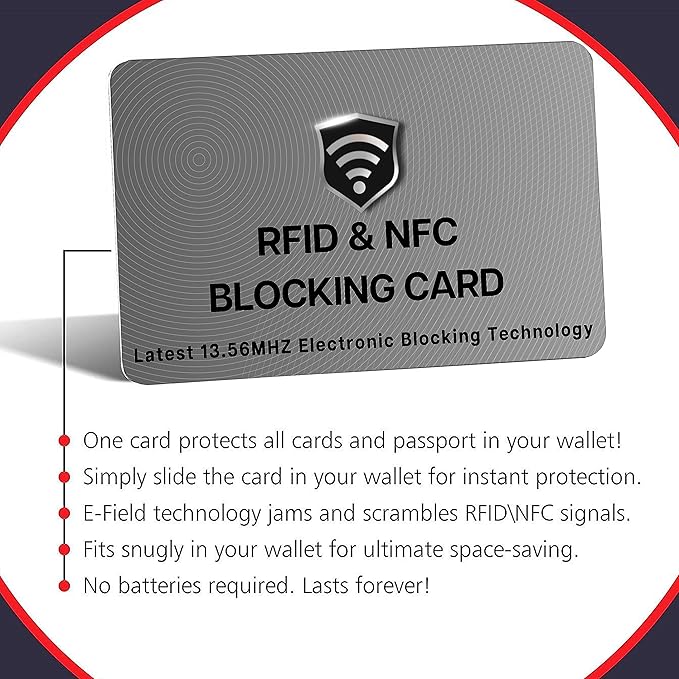SaiTech IT 2 Pack RFID Blocking Cards, One Card Protects Entire Wallet Purse For Men & Women, NFC Contactless Bank Debit Credit Card Protector ID ATM Guard Card – Grey