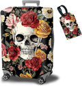 Luggage Cover Plus - Sugar Rose Skull Travel Suitcase Cover for 22-24 inch Luggage (M) with Concealed Zipper, Washable Elastic Cloth, Dustproof, Anti-Scratch